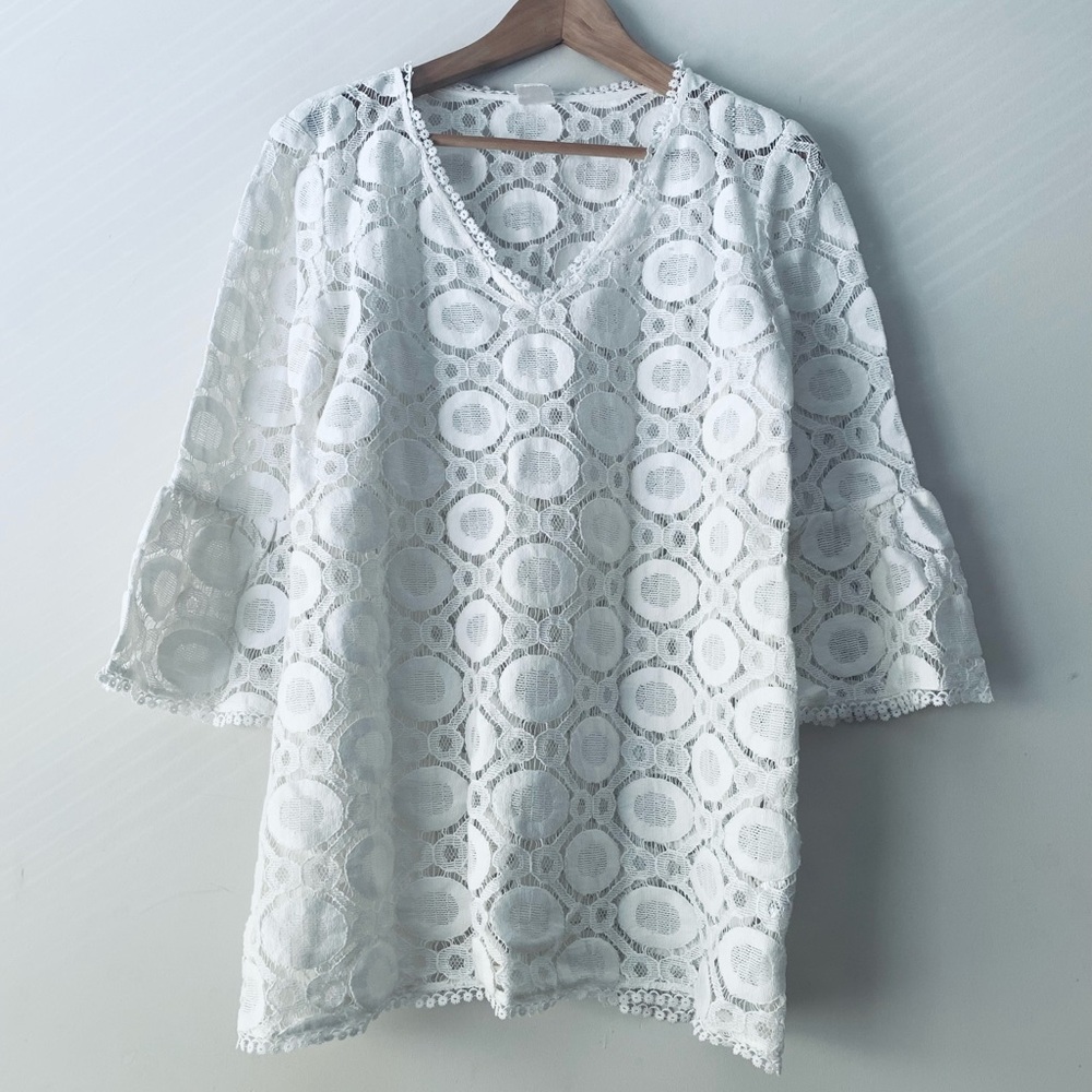 Milly White Lace Crochet Swim Cover Up Women’s M Beach Resortwear Summer